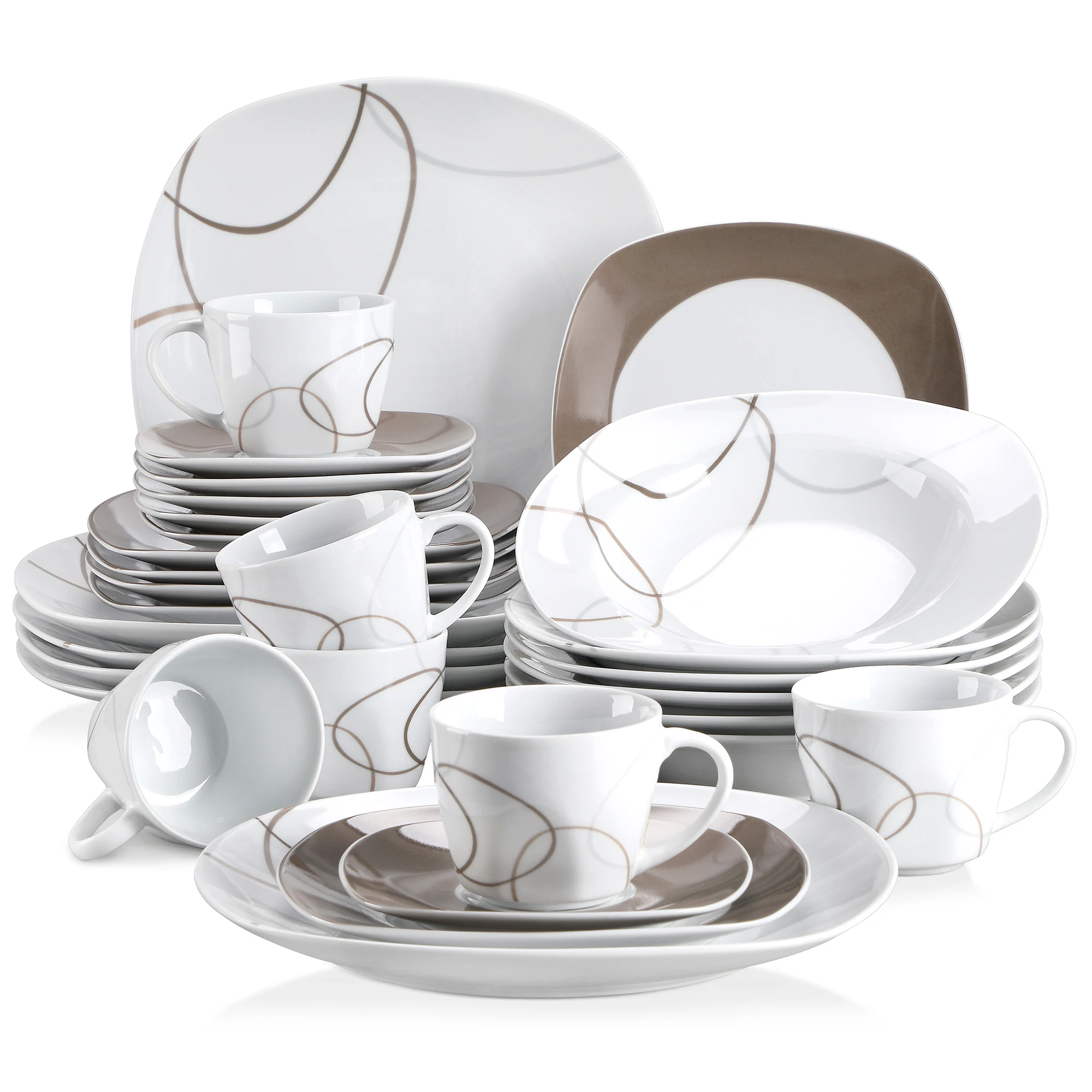 

VEWEET NIKITA 30/60-Piece Porcelain Ceramic Kitchen Dinner Plate Set with Dessert Plates/Soup Plates/Dinner Plates/Cups/Saucers