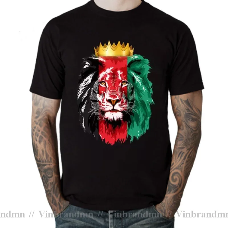 

Taliban King of Lion Summer Men's T Shirt Afghanistan Flag With Lion T-Shirt Casual Short Sleeve Funny Gift Male Tops Tee Shirts