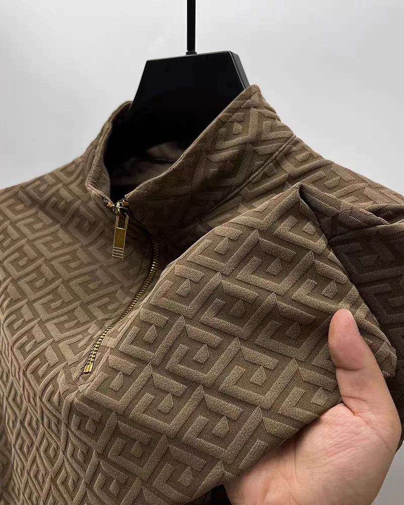 

Высококачественная толстовка с воротником-стойкой и полумолнией мужская осенняя модная роскошная брендовая футболка с длинными рукавами и принтом, повседневный пуловер