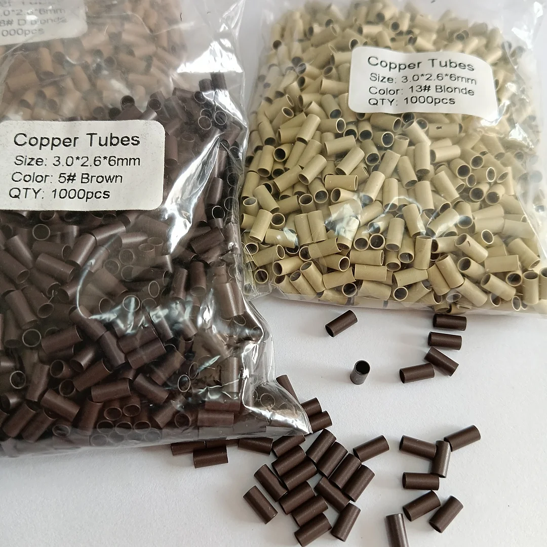 

1000Pcs 3.0*2.6* 6mm Copper Tubes Micro Rings Links Beads for Stick I Tip Hair Extensions