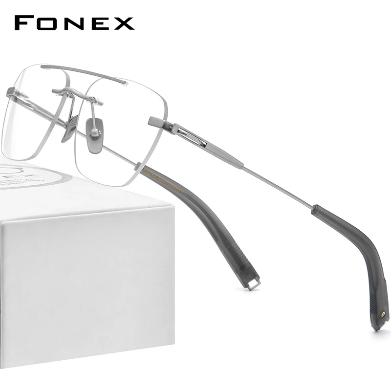 

FONEX Titanium Glasses Frame Men 2024 New Rimless Square Eyeglasses Men's Frameless Eyewear DTX419