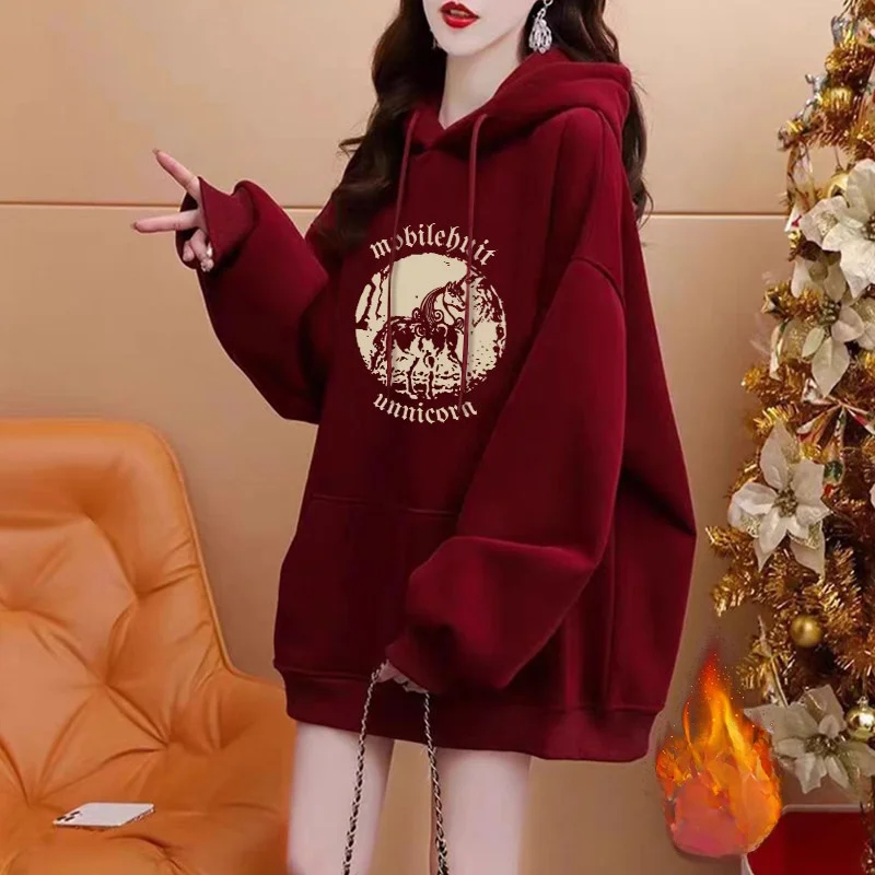 

Large Size Hoodie Sweatshirt Wine Red Unisex Spring Autumn Casual Cotton Long Sleeve Anti-Wrinkle Antibacterial Comfortable