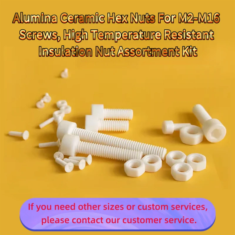 Alumina Ceramic Hex Nuts M2-M16 Screws, High Temperature Resistant Insulation Nut Assortment Kit