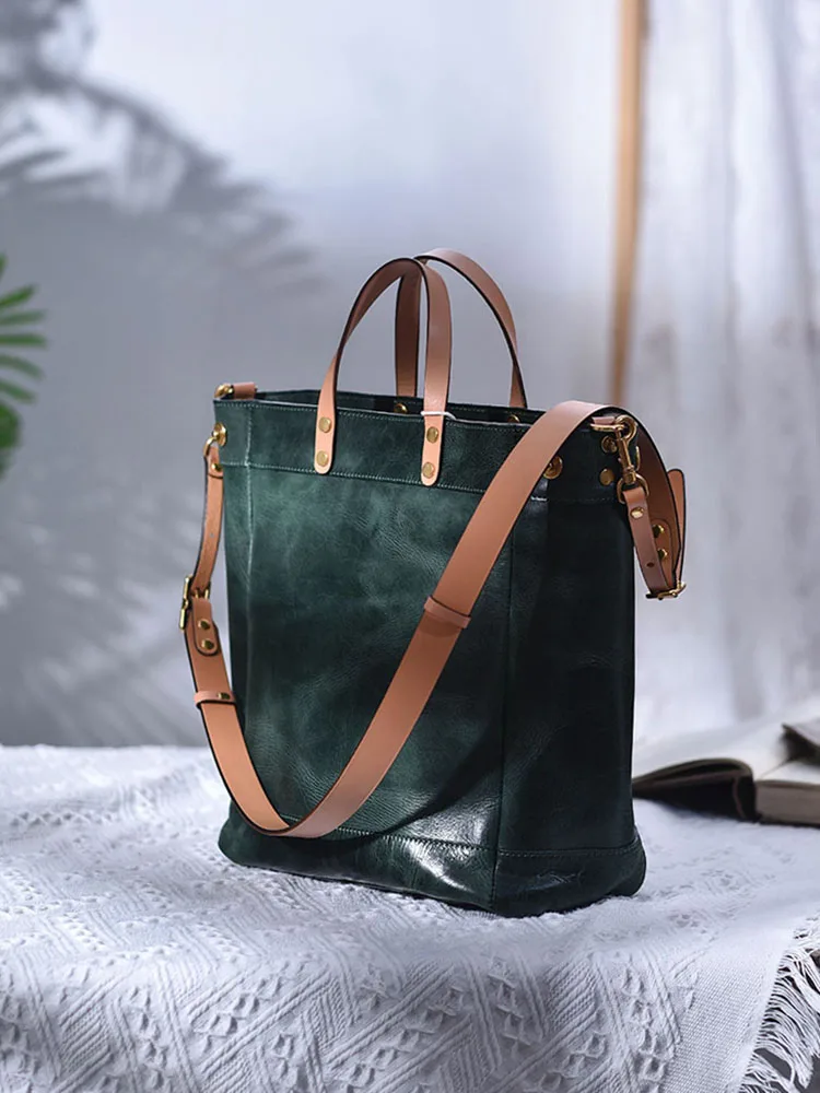 Luxury Brand Retro Literary Leather Handmade Large Capacity Tote Bag Commuter Leather Designer Handbag Women Bag Shoulder Bag