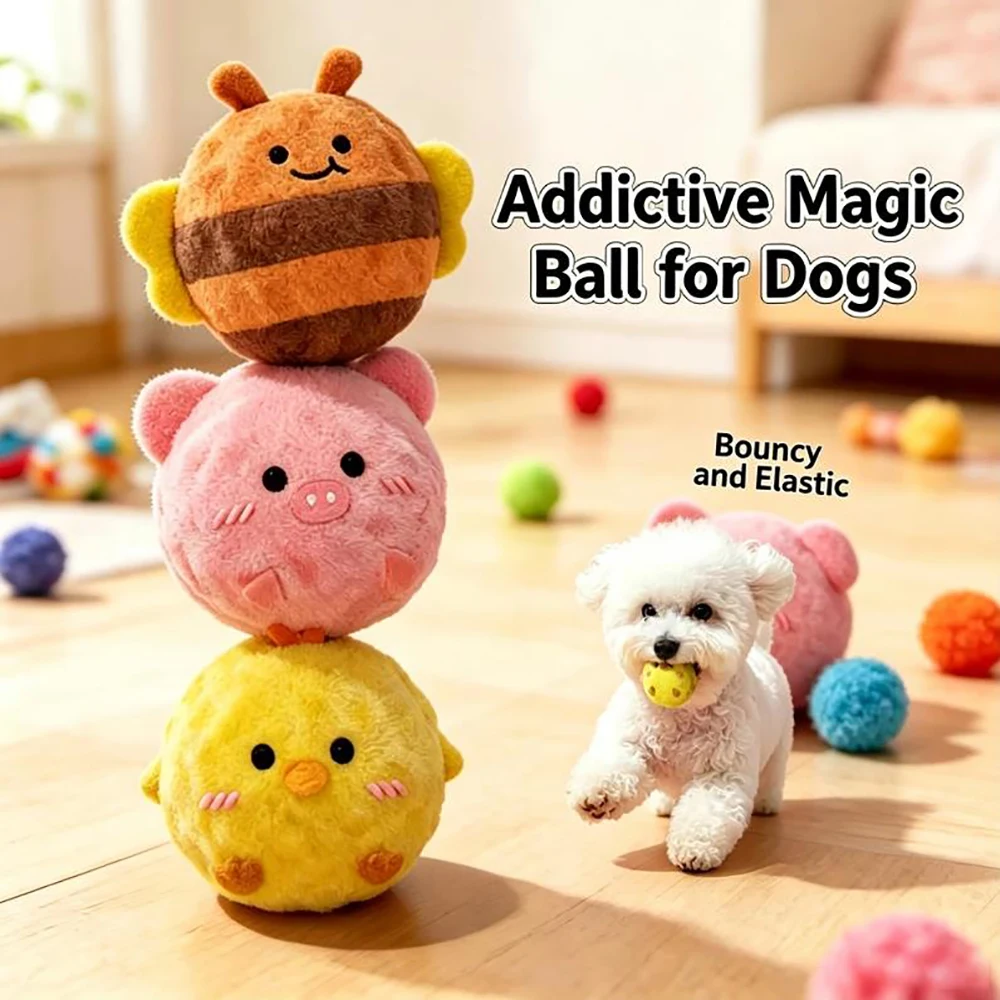 Cute Animal Squeaky Dog Toy Ball Dual Layer Plush Cover TPE Spiky Inner Ball Washable Interactive Chew Toy for Small Medium Pupp