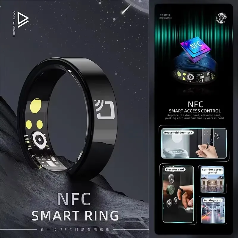 Smart Ring Heart Rate Blood Oxygen Real-Time Health Monitor Rings Men Women NFC Smart Access Control IP68 Waterproof Smart Ring