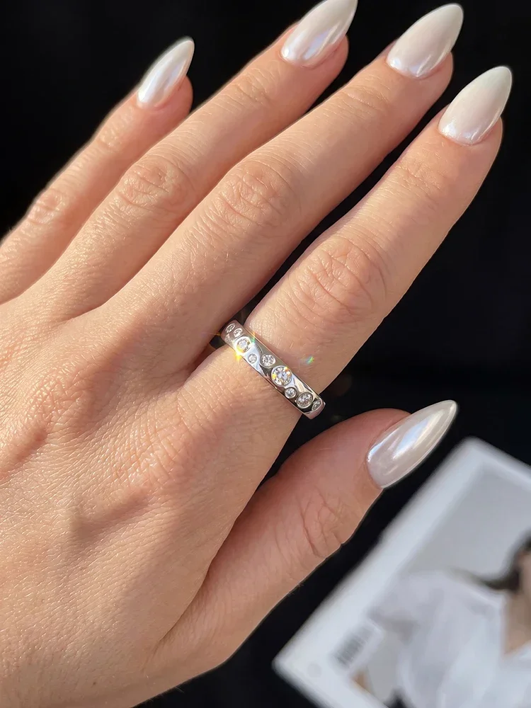 GRA Mode Echte Runde Moissanit-Diamantringe für Damen Verlobung Jubiläum 925 Sterling Silber Feiner Schmuck – Detail 2