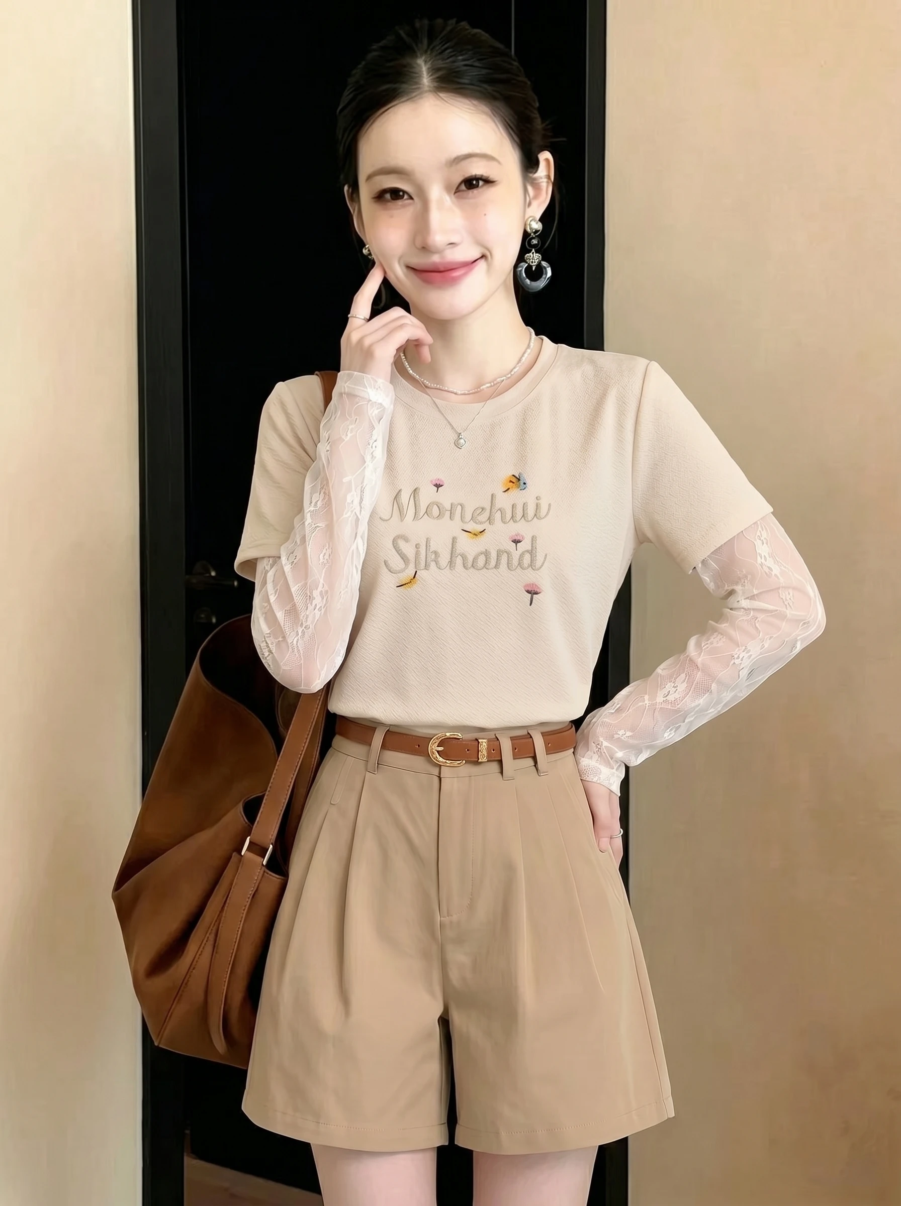 French Style Lace Sheer Sunshade Cover up Top Women's Fashion Shoulder Length Sleeve Unique Beautiful Summer T-Shirt