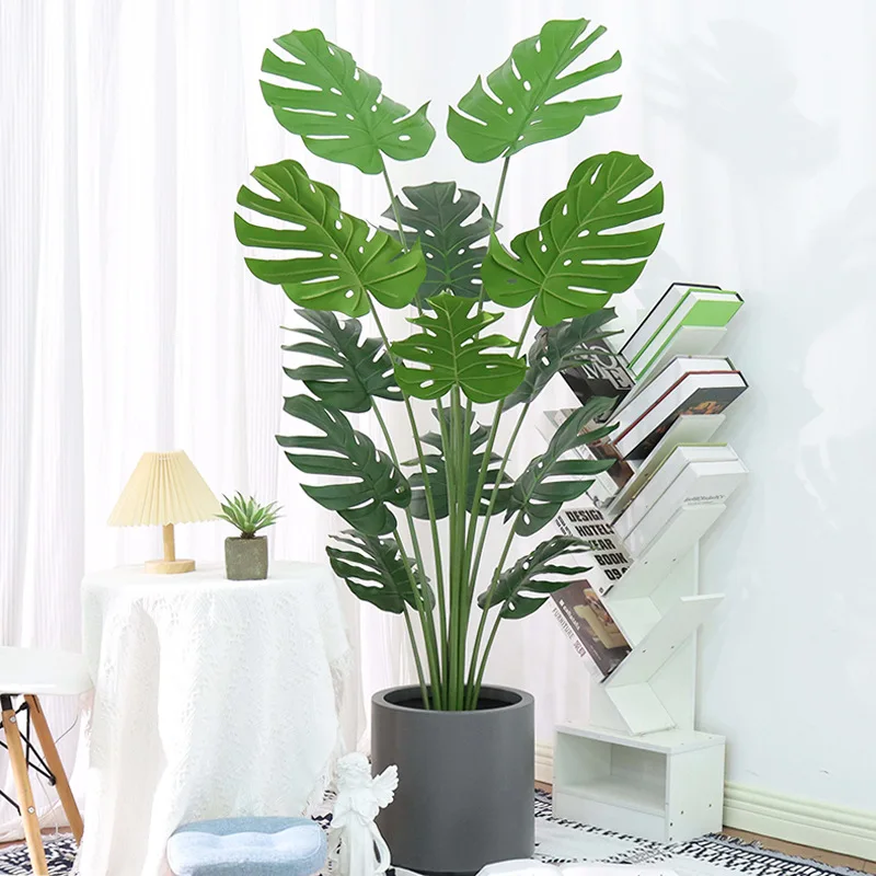 custom.Best Quality Real Plastic Green Artificial Monstera Leaves Plants Artificial Potted tree for Indoor Outdoor Garden