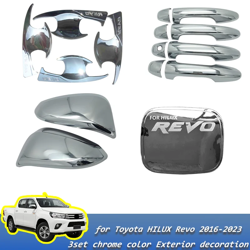 

Для Toyota Hilux Revo пластиковая 2016-2025 хромированная дверная ручка, крышка топливного бака, крышка чаши двери, крышка бокового зеркала, аксессуары