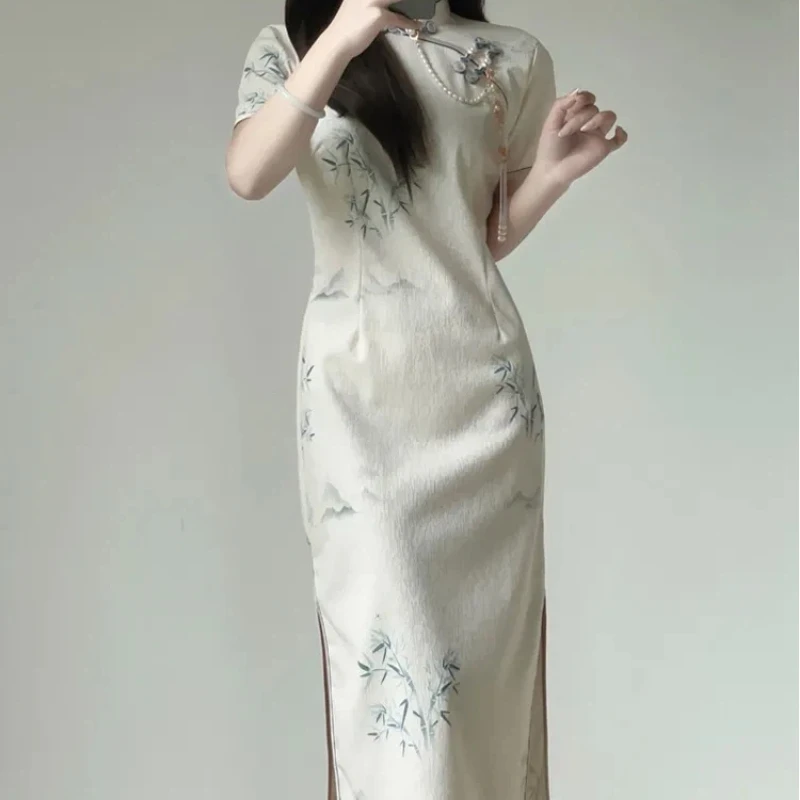

2026 Summer New Retro Republic of China Style Plain Elegant Cheongsam Women's Improved Dress Long Cheongsam