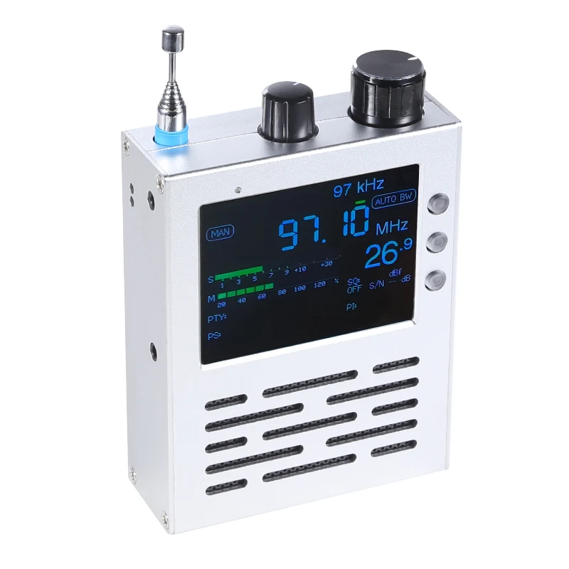 V1.2 Handheld TEF6686 RDS FM/MW/Short Wave HF/LW Radio Receiver + LCD +3000MAh Battery + Metal Case + Speaker + Antenna