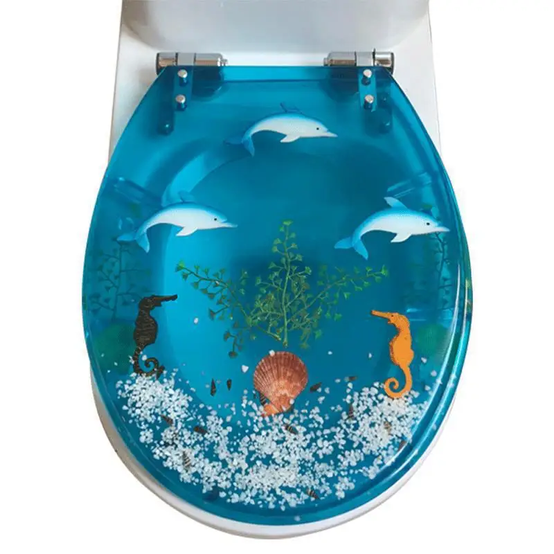Transparent Resin Slow Close Toilet Seat, Dried Flower Inlaid Universal WC Seat Cover for Bathroom