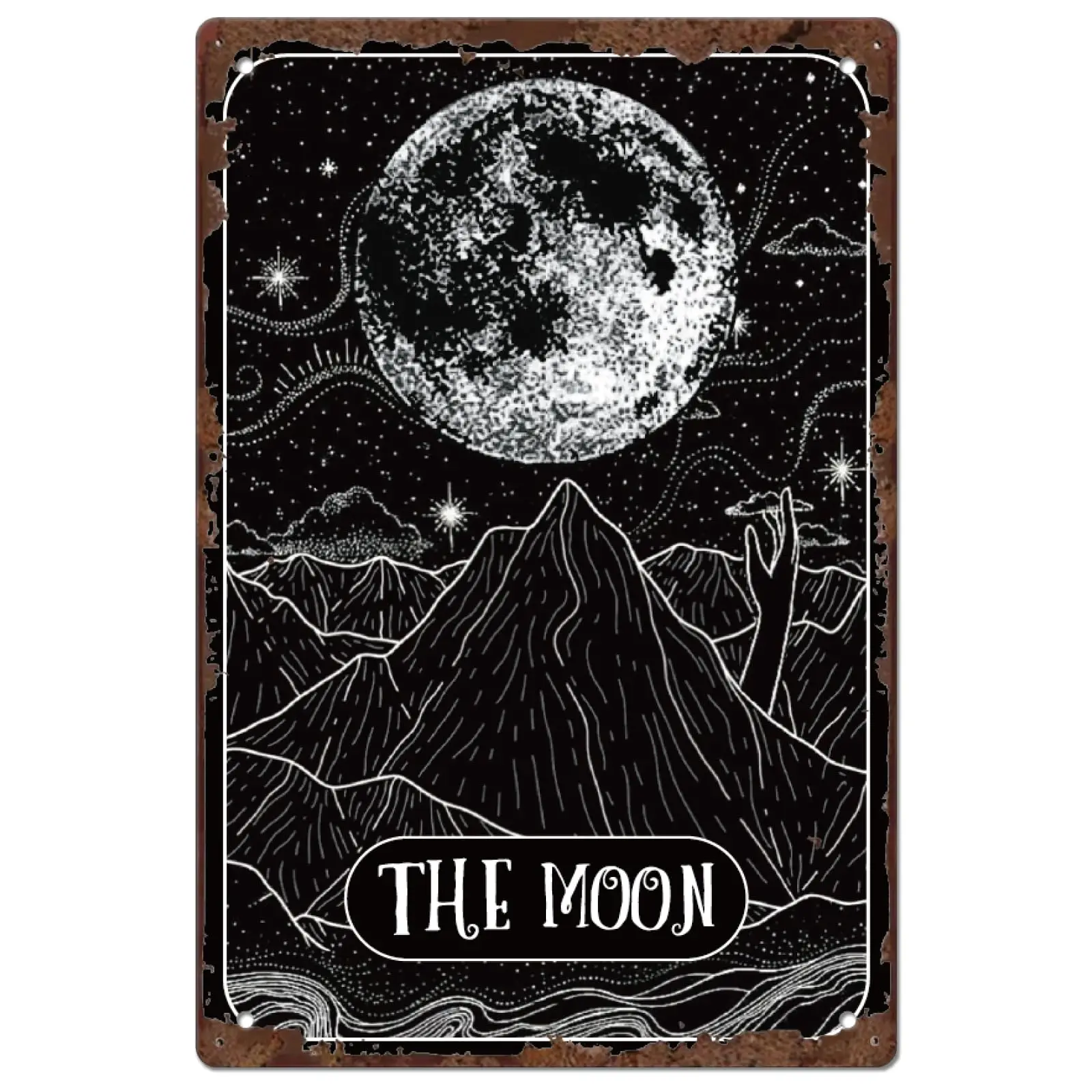 Letrero de estaño de Tarot y Luna, letreros de Metal Vintage, pintura de arte de pared divertida de la mano de la bruja, decoración de Metal negro para amante de las brujas, Ro