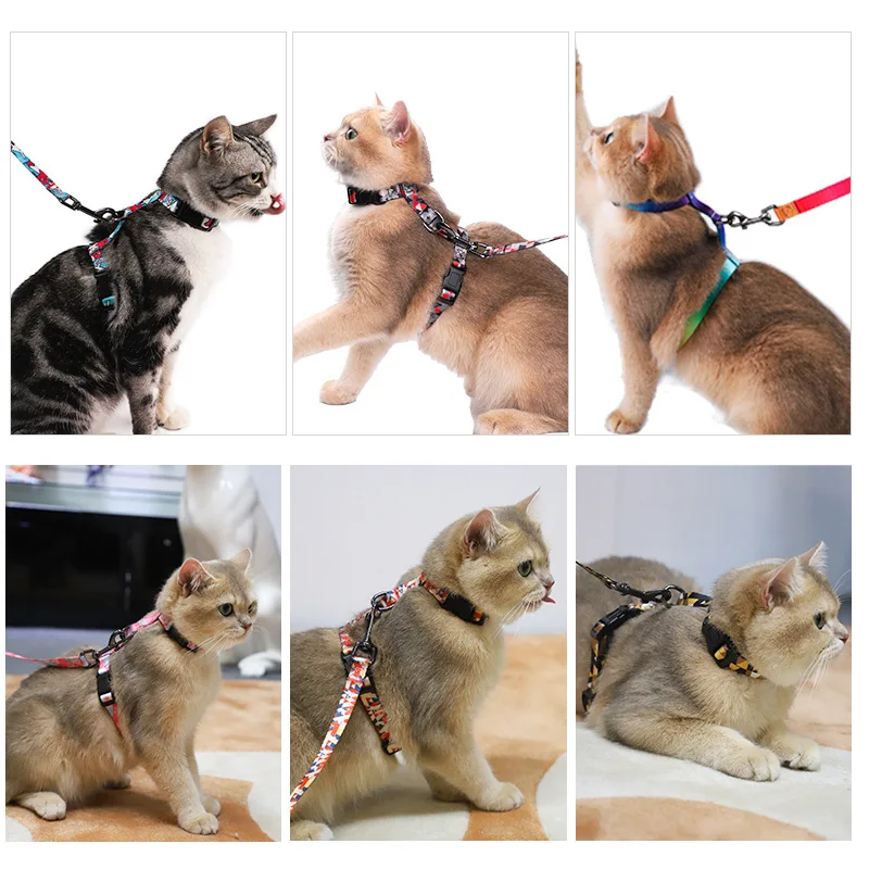 Adjustable Cat Harness Cotton Strap Collar with Leash,Cats Outdoor Walking Escape Proof H-Shaped Vest for Large Small Cats,dogs