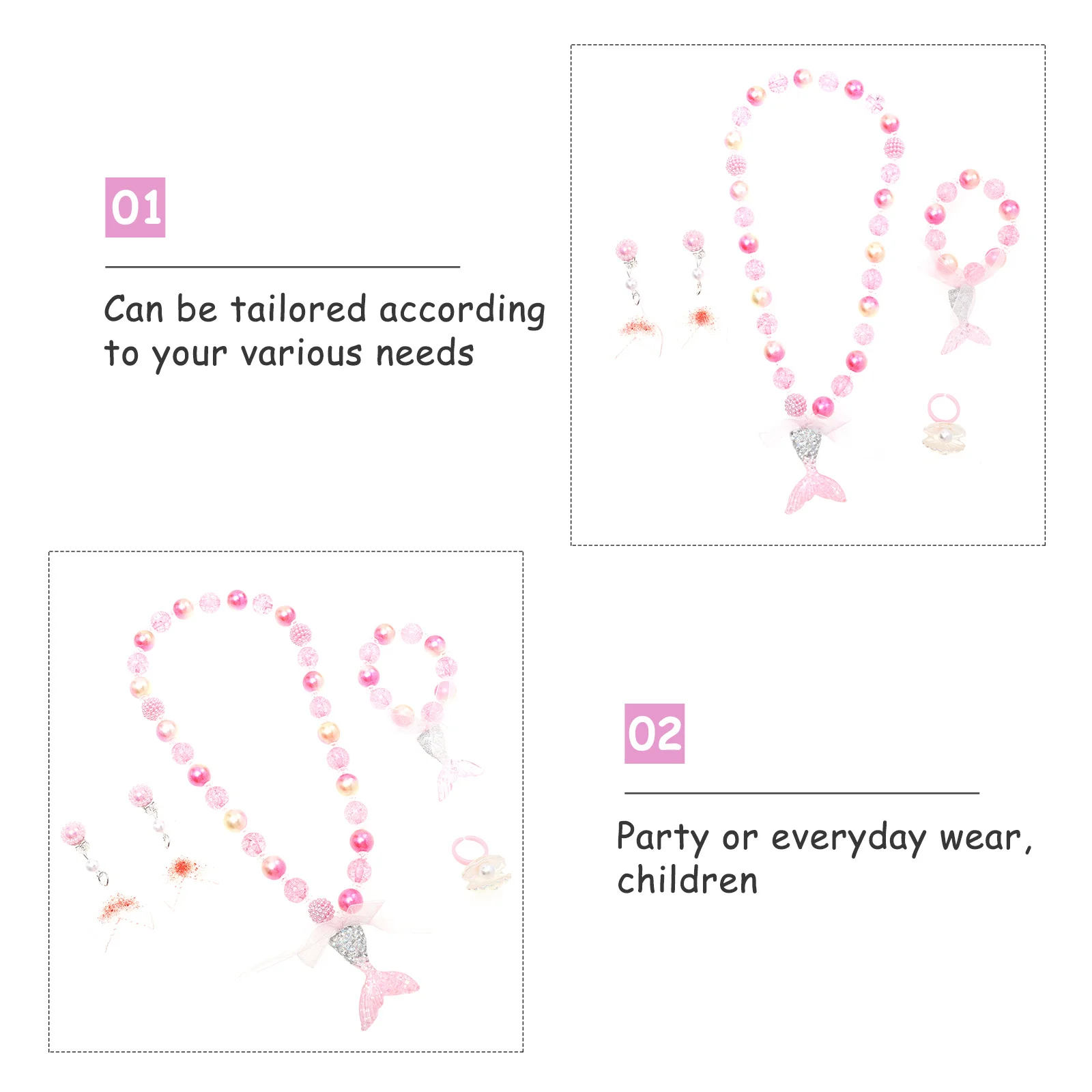 

1 комплект, детский комплект ювелирных изделий с жемчугом, креативные клипсы с хвостом русалки, кольцо, ожерелье, цепочка на запястье для вечеринок, украшения для ушей