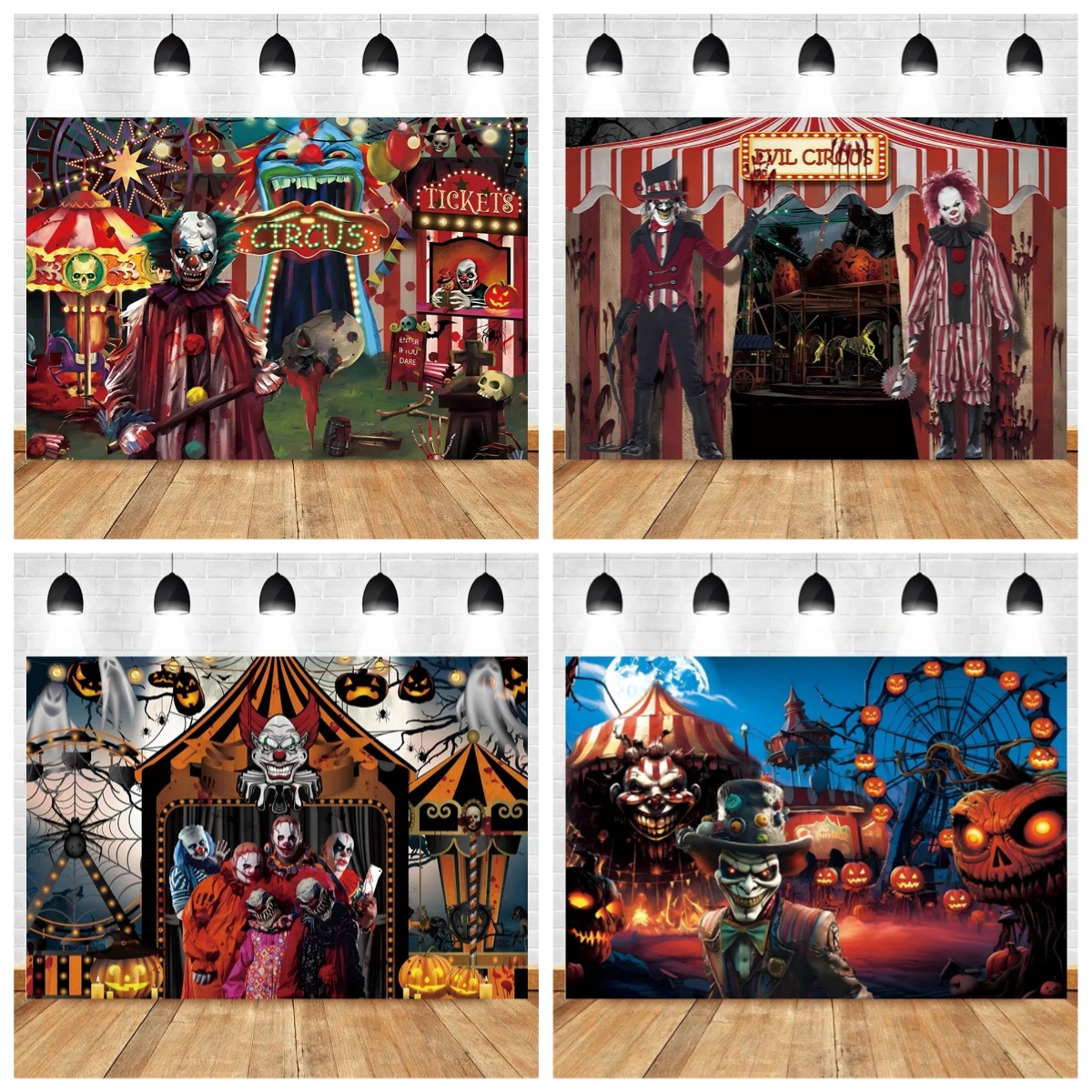 

Circus Carnival Halloween Decoration Backgrounds for Photographs Evil Joker Pumpkin Head Amusement Park Backdrop Shooting Props