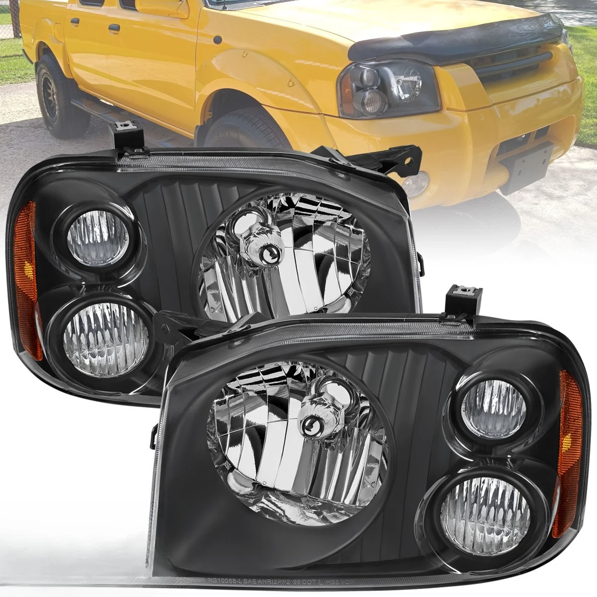 

Black Fits 2001-2004 Nissan Frontier Base XE Headlights Replacement Lamps 01-04