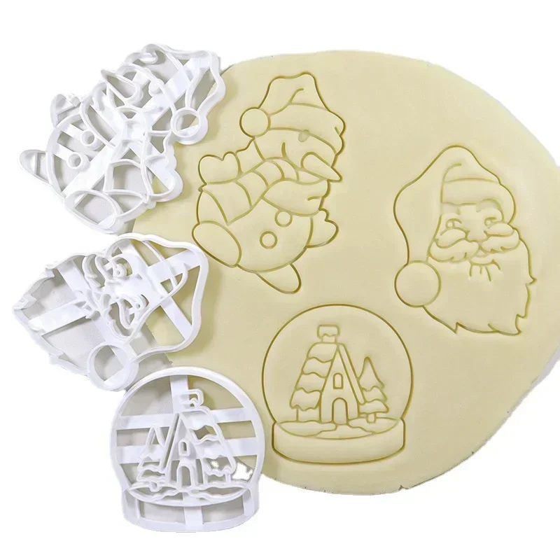 

Форма для тиснения печенья с Рождеством, мультяшная 3D Санта-Клаус, снеговик, хрустальный шар, штамп для помадки, инструменты для украшения торта для выпечки
