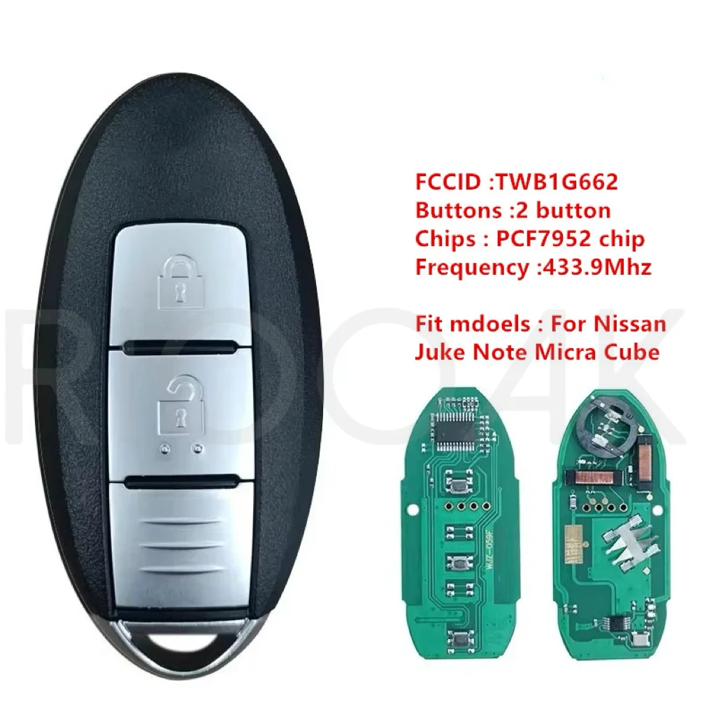 

TWB1G662 433Mhz ID46 Smart Remote Car Key for Nissan Micra Juke Sentra Patrol Note Navara Tiida Frontier CWTWB1U825