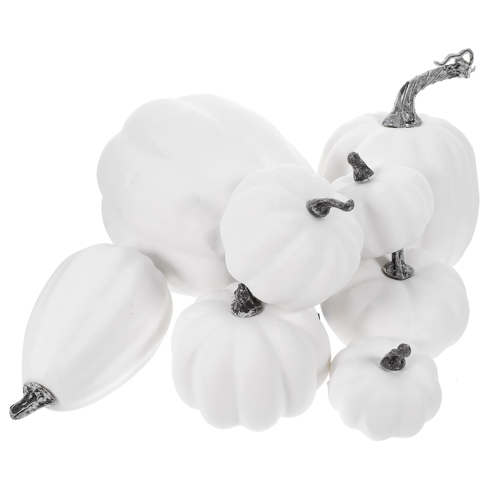 

8pcs White Pumpkin Decoration Artificial Foam Props for Halloween Thanksgiving DIY Fall Home Decor Family Accessories