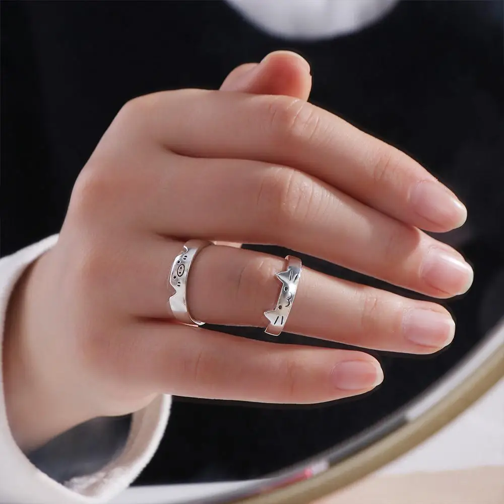 Geometric Animal Couple Ring Dull Polish Korean Style Cat Opening Ring Cute Dog Jewelry Valentine's Day Gift Best Friends