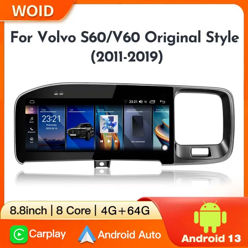 Para Volvo S60 V60 2011-2020 Android Auto Carplay Radio de coche reproductor de vídeo Multimedia WIFI + 4G DSP 2din Autoradio unidad principal estéreo