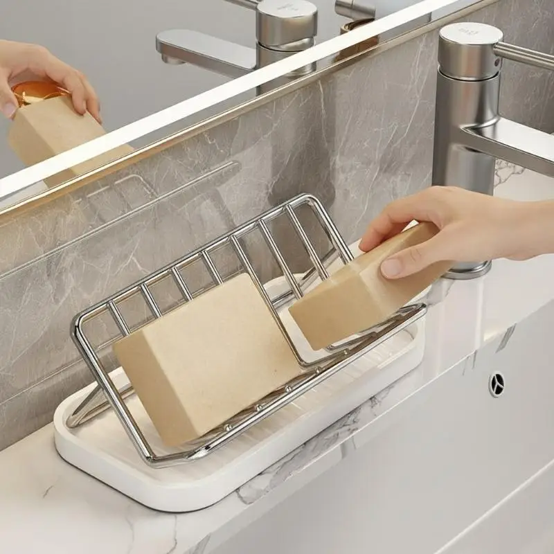 Stainless Steel Soap Rack Kitchen Bathroom Sink Shelf W Drainage Tray Rust-resistant Saver Basket For Kitchen Bathroom Accessory