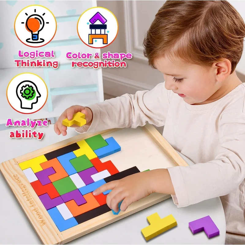 Niko-Colorful Wooden Building Block Puzzle, brinquedos educativos para crianças