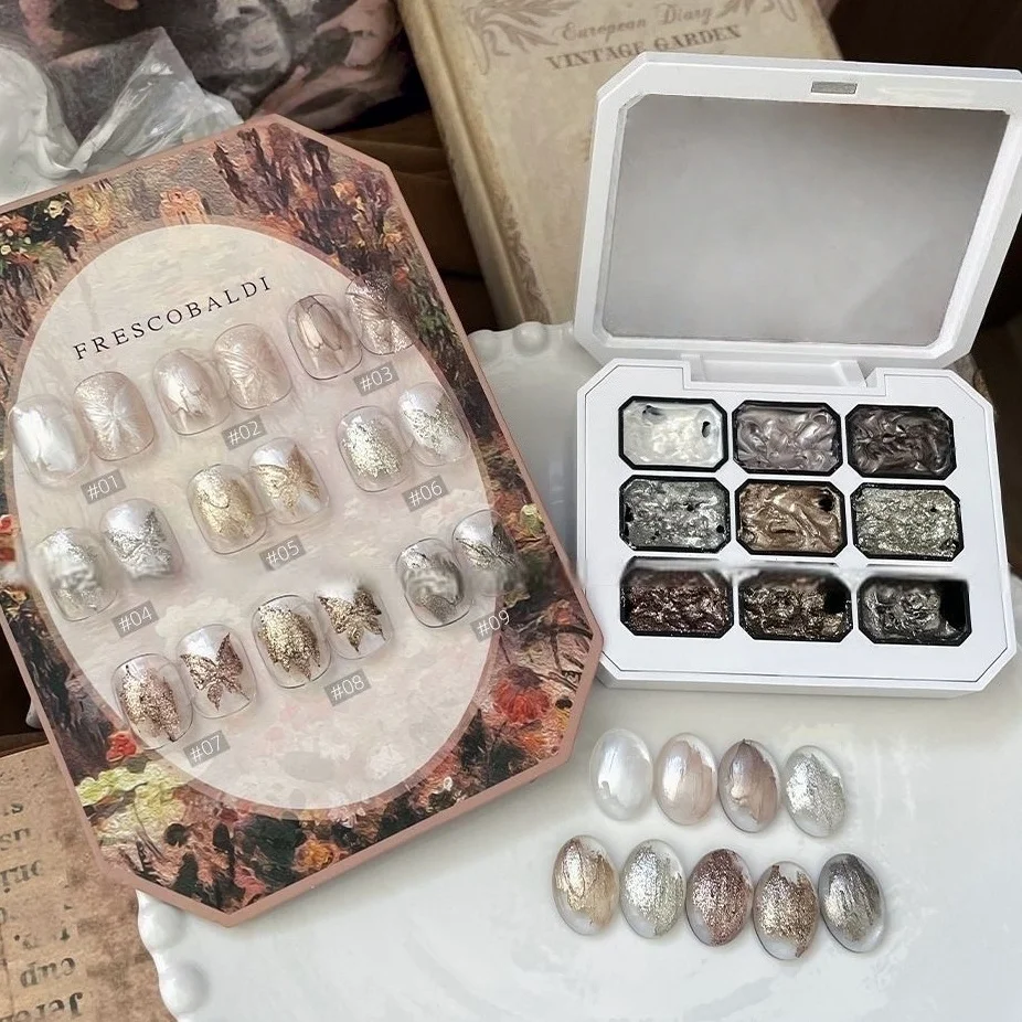9 Grid Solid Nail Polish, Metal Fairy Powder, UV Gel, DIY Nail, Vintage Solid Nail Polish