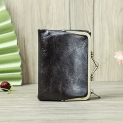 CONTACT'S Small Wallet Women Metal Frame Purse Genuine Leather Ladies Coin Pocket Vintage Credit Card Holder RFID Blocking