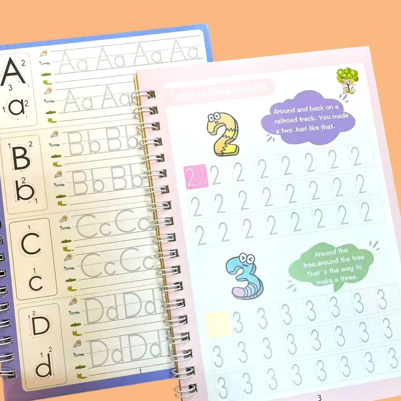 SANK Magic Writing Copybook em Inglês Caligrafia Copybook Montessori Crianças Reutilizáveis Prática de Escrita 4 Livros/Conjunto