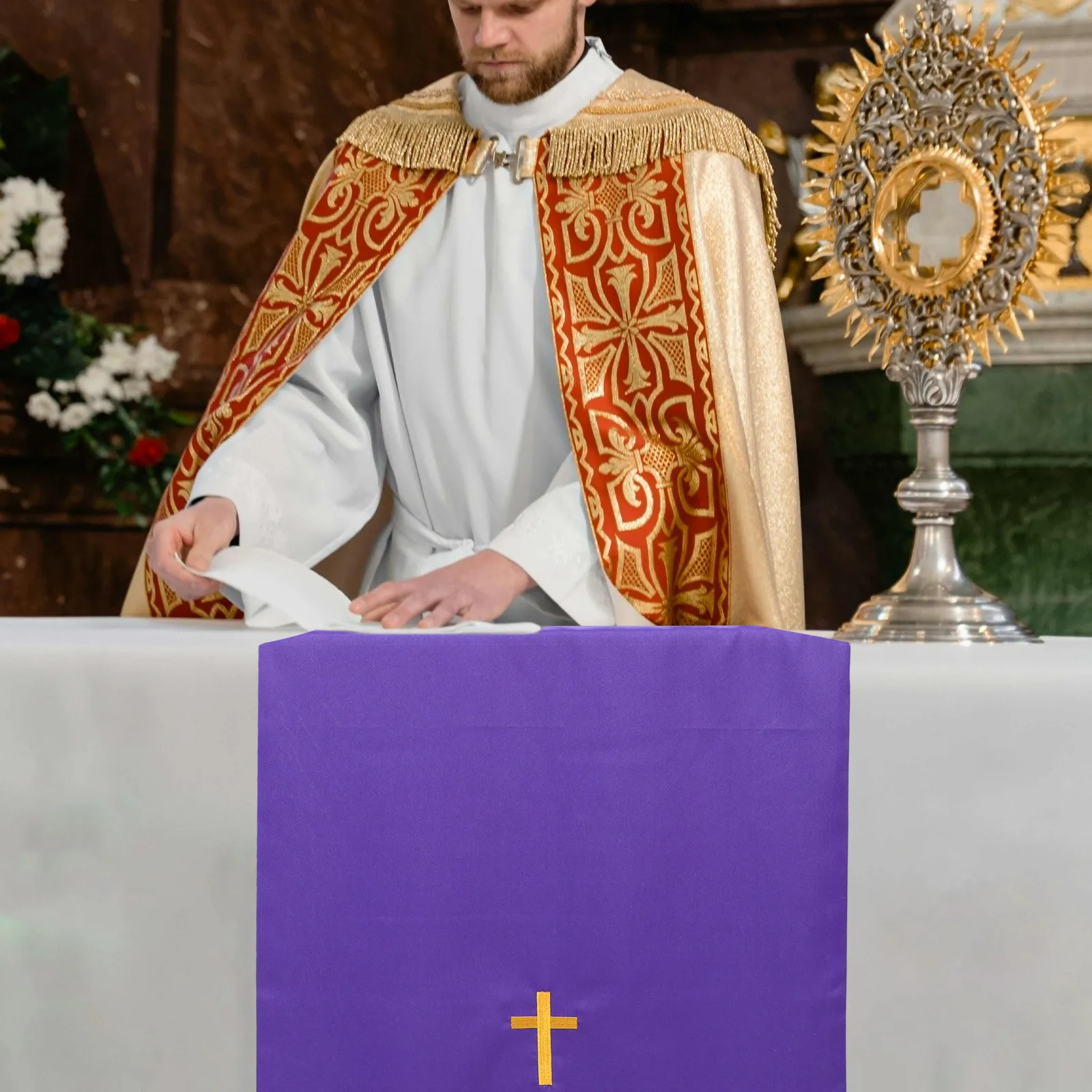 Reversible Parament Set Church Altar and Pulpit Embroidered Cross Pastor Table Cloth Eucharist Seasonal Worship Decor Green