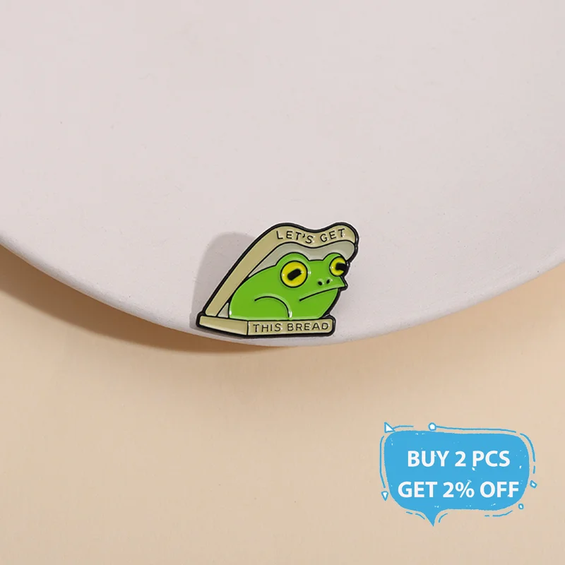 Funny Frog Enamel Pin Custom Let’s Get This Bread Brooches Lapel Cartoon Animal Badge Jewelry Gift for Friends