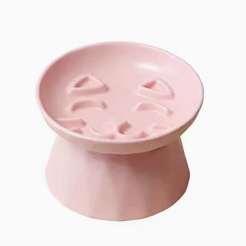 Ceramic Food Cat Bowls, High Legged Protection Spine Tableware, Cats and Dogs Drinking Water Bowl Pet Supplies, White, Pink, 1Pc