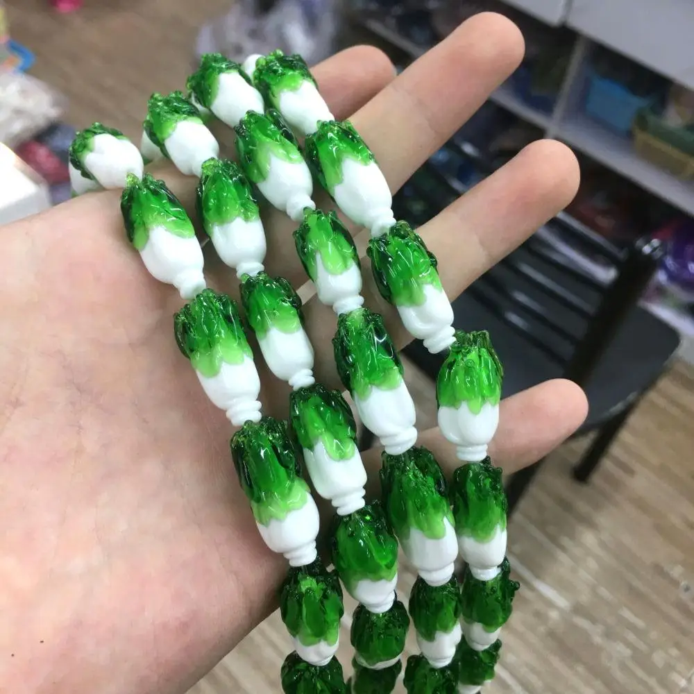 10pcs Wholesale Glass Green Vegetable Lampwork Glass Loose Beads Cute For Jewelry Making DIY Bracelet Necklace Craft Accessroeis