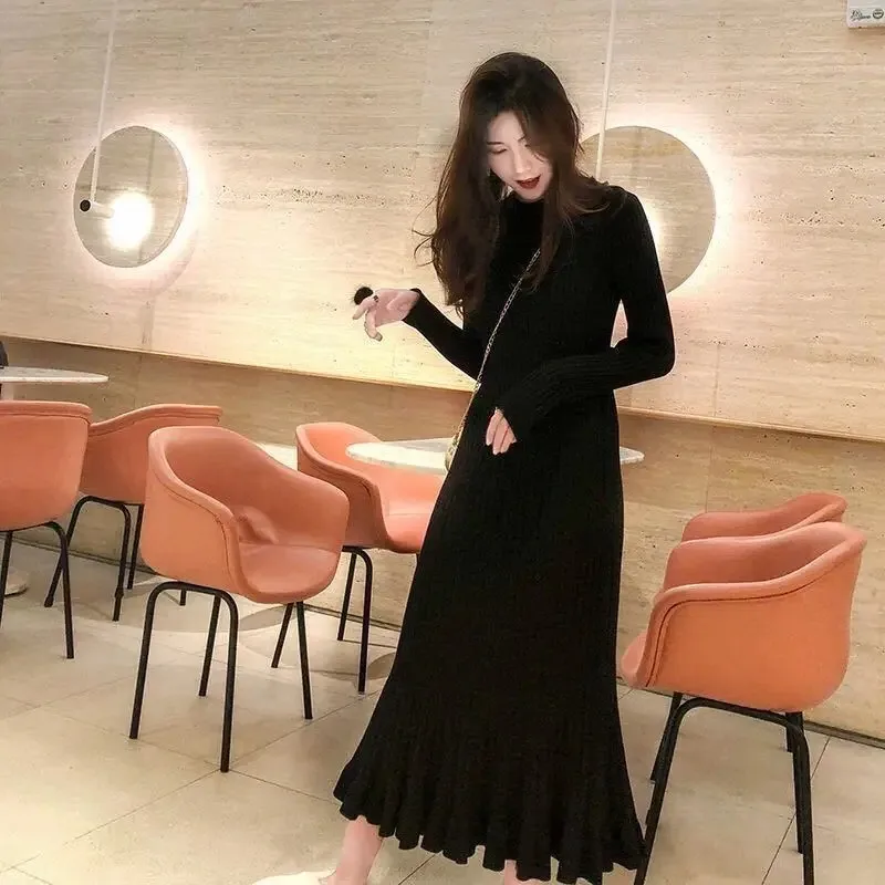 Slash Neck Dress Women Elegant New Fashion A-line Defined Waist Solid Luxury Prom Gown Long Sleeve Off Shoulder Chic Gothic Cozy