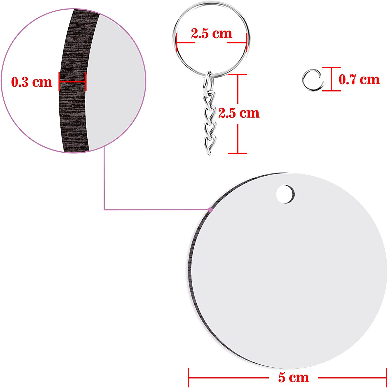 Sublimation Keychain Blanks Bulk 150Pcs Sublimation Blanks round Keychain MDF Round Keychain with keyring