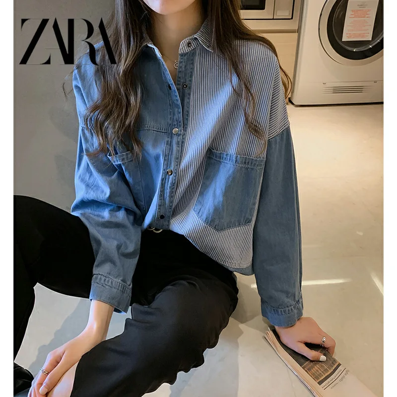 South Korea 2024 Spring and Autumn New Korean Version Loose Bf Denim Shirt Women's Long-sleeved Top Design Shirt Jacket