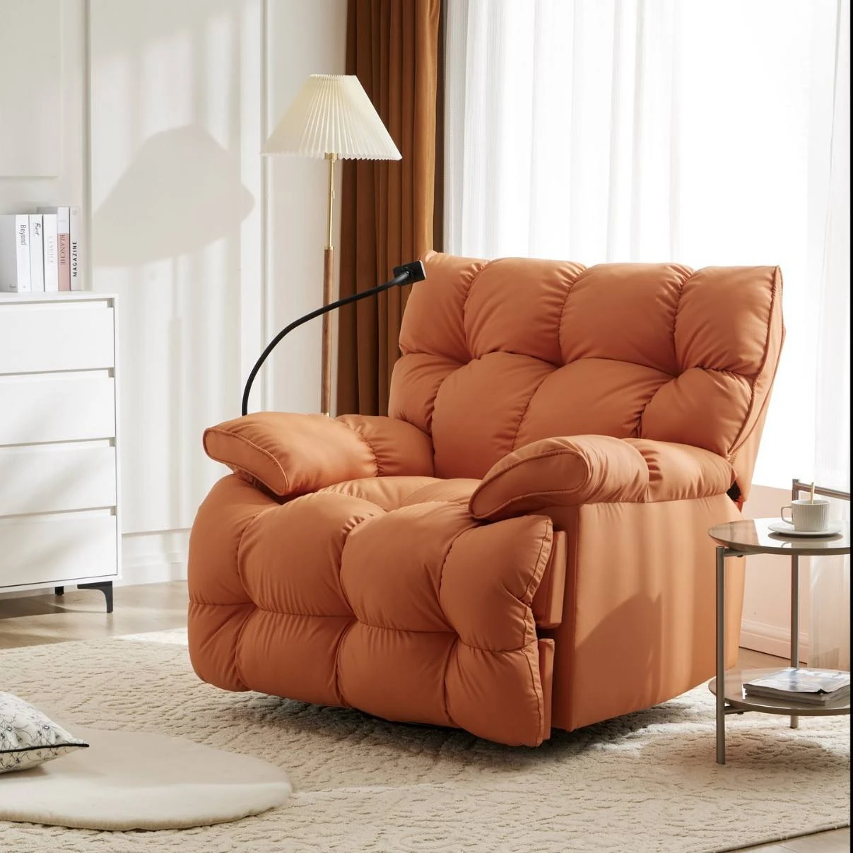 Modern Power Recliner Sofa Electric Heating Fabric Reclining Sofa with Metal Frame for Living Room