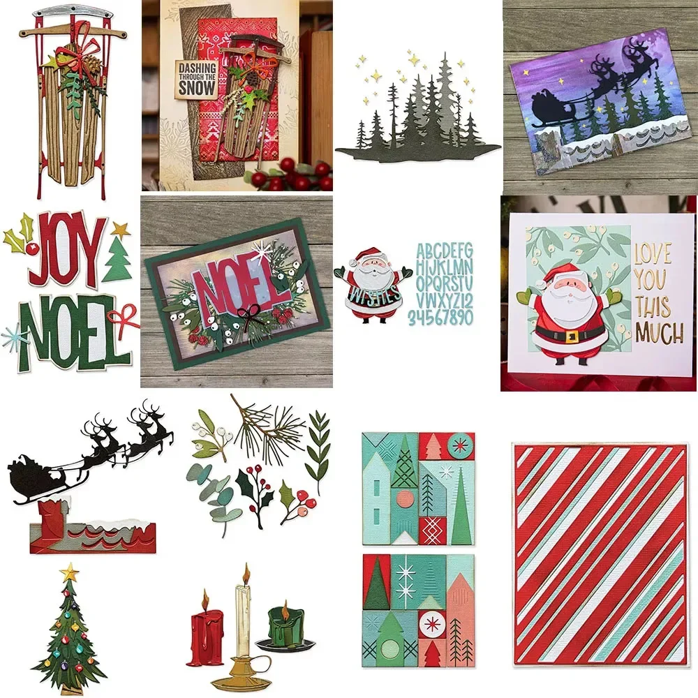 Weihnachten Baum Urlaub Blöcke Schlitten Metall Schneiden Stirbt Santa Claus Kerze Gestanzte Set Für DIY Scrapbooking Papier Handwerk Machen Neue