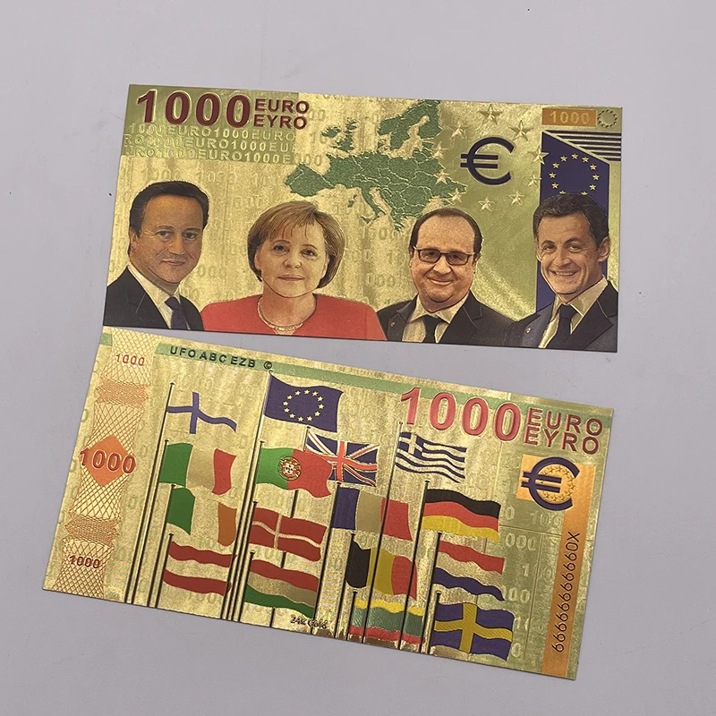 1 pcs Gold Foil Banknote Colored One Million Euro 5-1000 Note European Replica Currency for Collection Gift