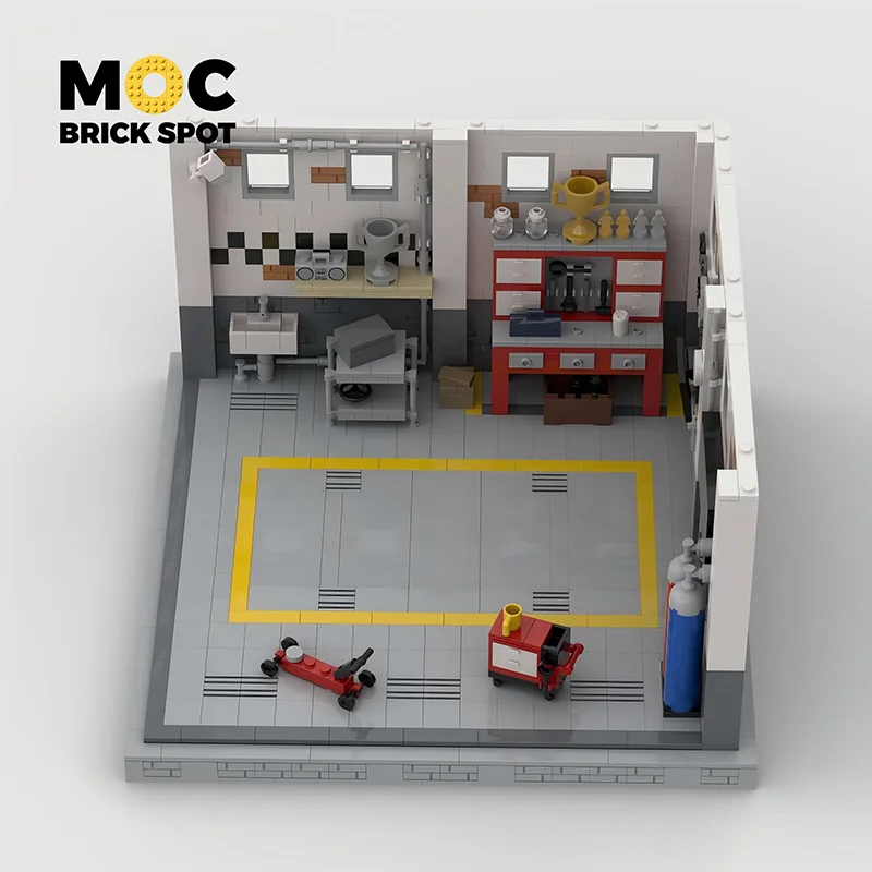 مجموعة مكعبات بناء مشهد المرآب MOC - 1090 طوب دقيق |   نموذج عرض سيارة سباق السيارات الرياضية سبيد بطل المدينة
