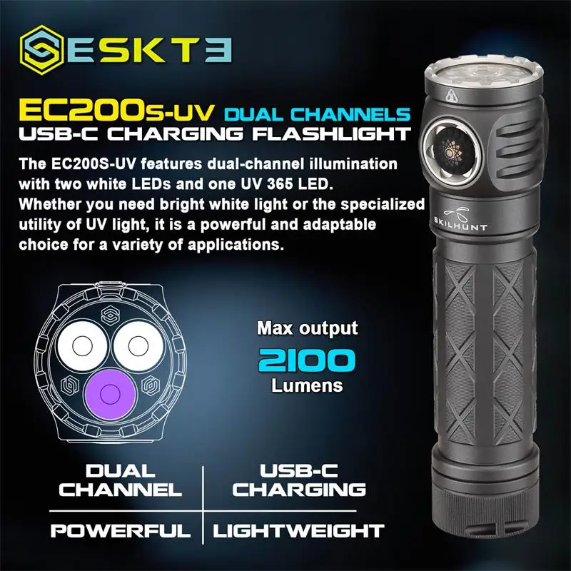 lanterna feixe skilhunt edc ec200s uv 2100 lumens 365nm 01