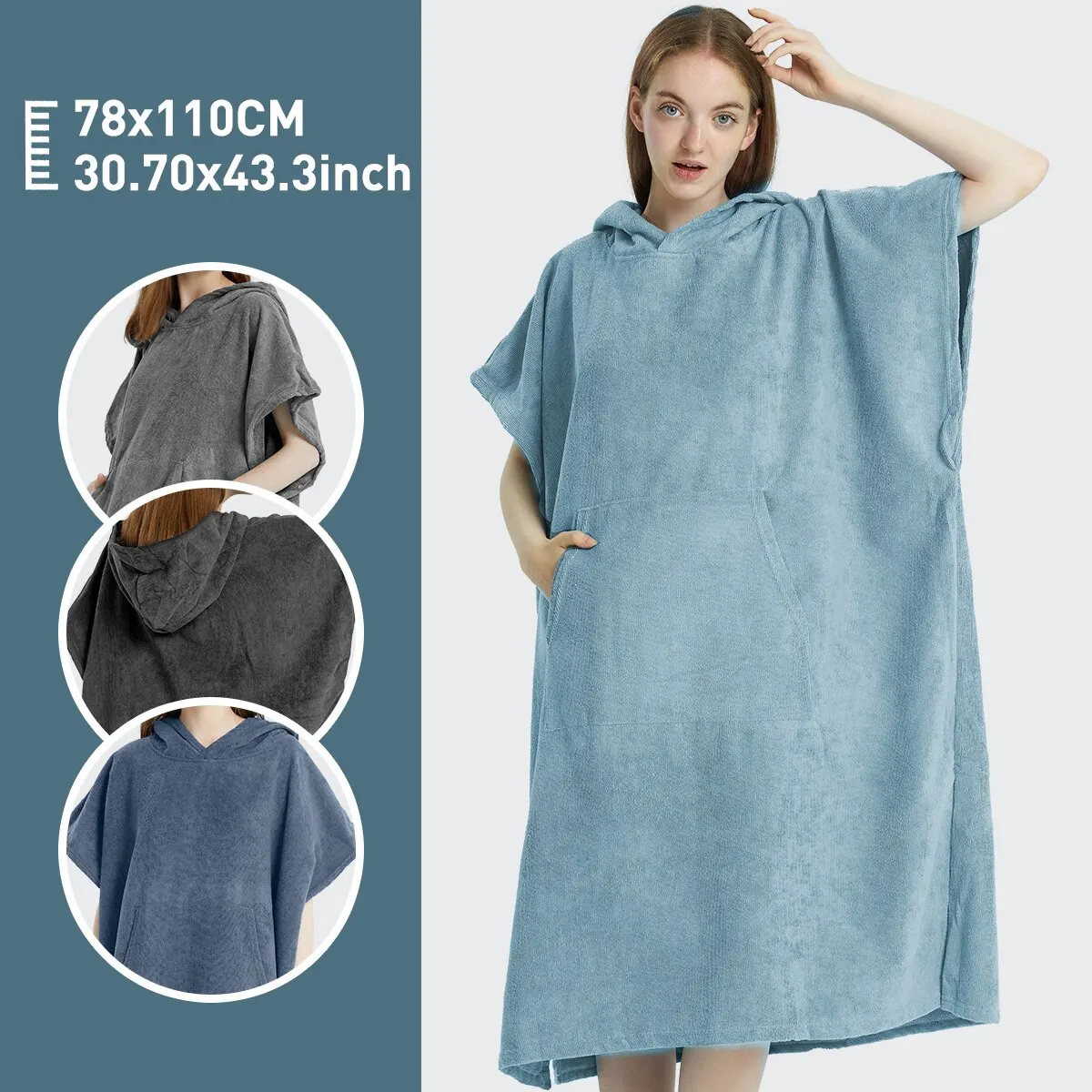 

Surf Poncho Towel Poncho Quick-Dry Towel Hoodie Microfiber Beach Robe Changing Swim Towel Beach For Adults