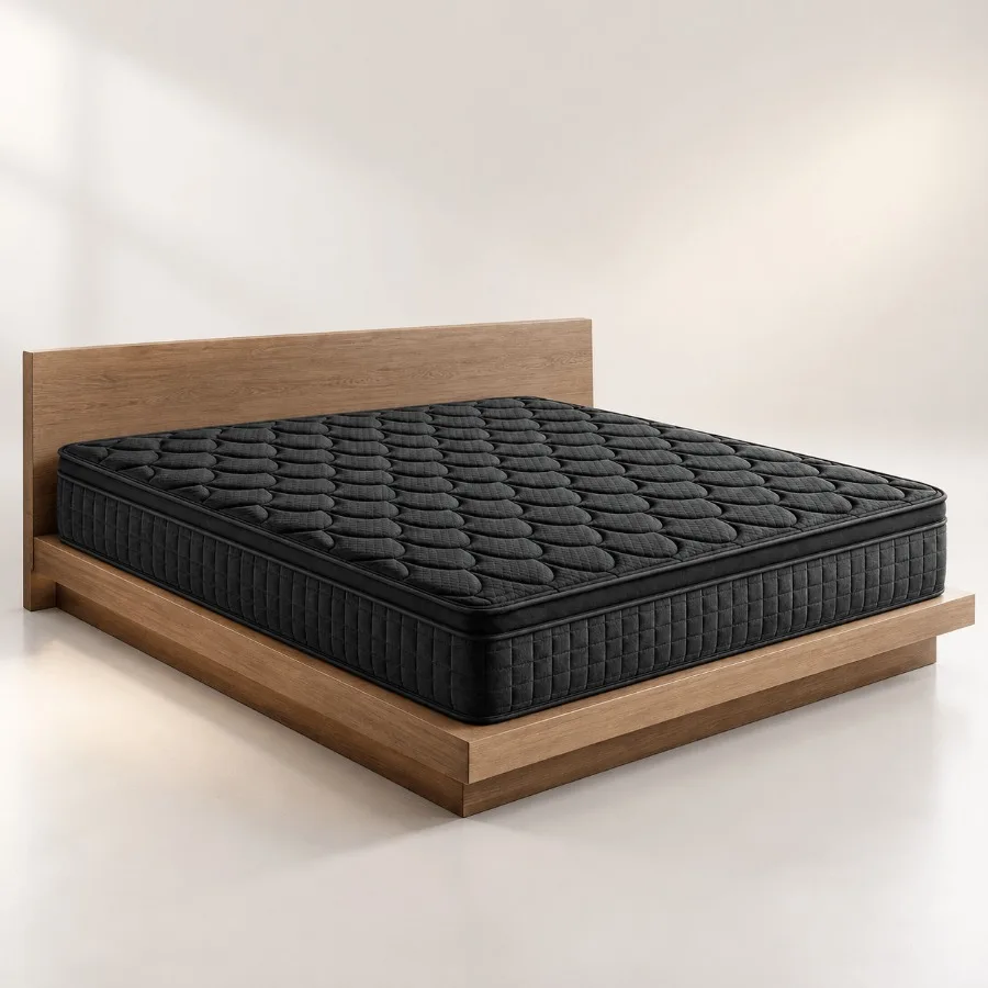14 Inch Queen Mattress for Bedroom Use, Black Hybrid Mattress with Individually Pocketed Coils, Medium Firm Mattress in a Box F