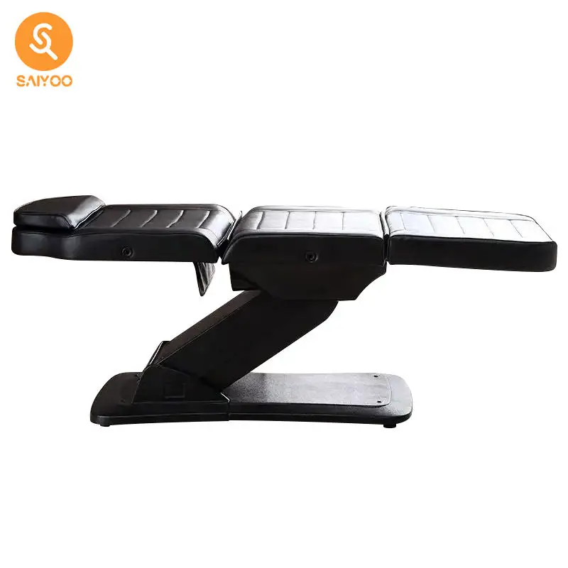 سرير تدليك كهربائي أنيق باللون الأسود مع جهاز تحكم يدوي و3 محركات