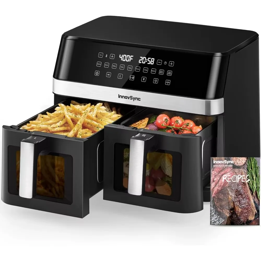 

12QT Large Dual Air Fryer,10-in-1 Double Zone Airfryer with 2×6QT Baskets,60° Easy-Panel with Full Touchscreen,SyncCook Function