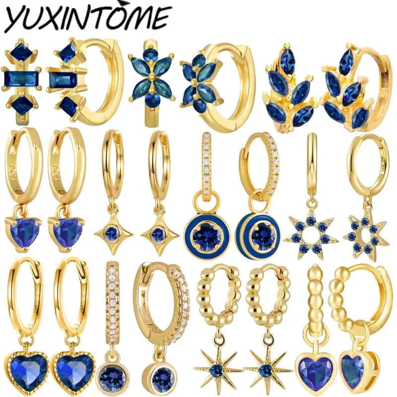 

925 Sterling Silver Needle Noble and Luxurious Blue series Hoop Earrings Pendant Women's Fashion Trends Earrings Accessories