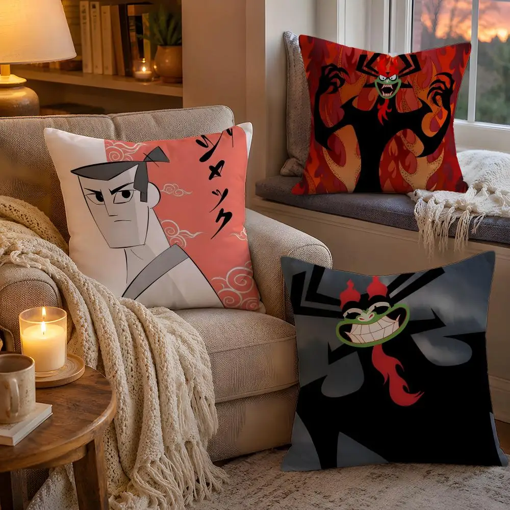 Movie S-Samurai Jack Cushion Cover 1pc Square Pillow Cover Soft Plush Fabric Removable Washable Sofa Chair Bed Decoration